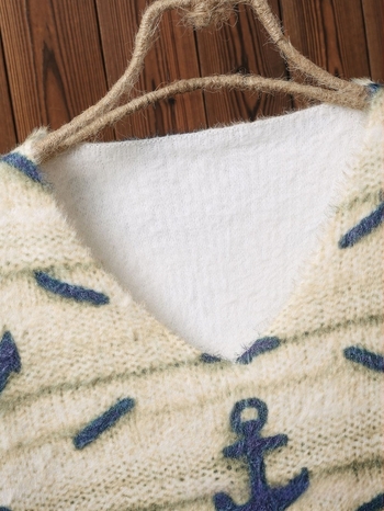 Ženski pulover od poliestera s jacquardom, slobodan kroj, V-izrez, japansko-korejski casual stil, jesen-zima 2024