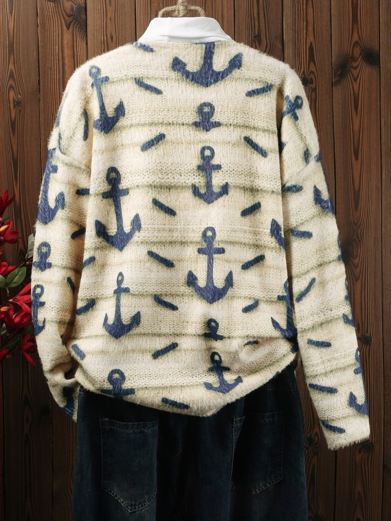 Ženski pulover od poliestera s jacquardom, slobodan kroj, V-izrez, japansko-korejski casual stil, jesen-zima 2024