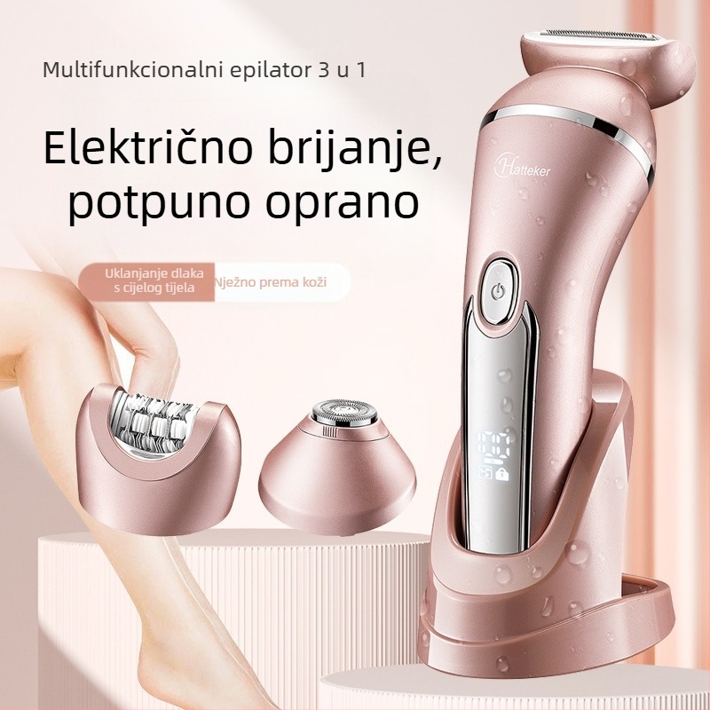 Hatteker 3-u-1 električni epilator za žene – za cijelo tijelo, glava od nehrđajućeg čelika, ABS kućište, mokro i suho korištenje