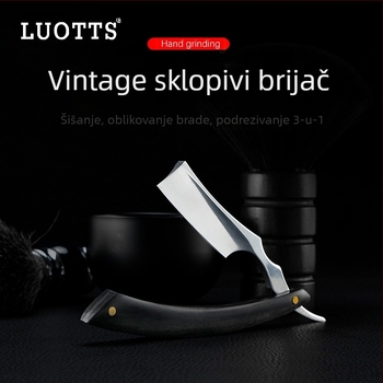 LUOTTS Ebenovo drvo i nehrđajući čelik – vintage držač za britvu, oblikovanje obrva i frizerski alati