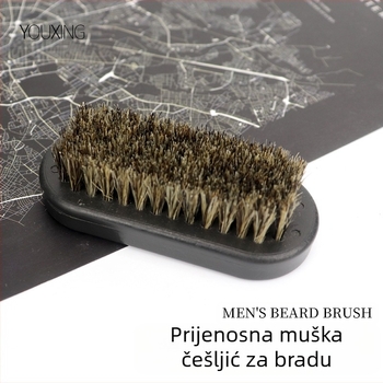 Četka za bradu, prijenosna s plastičnom drškom, 1 kom., materijal: štetina – smola + štetine, duljina štetina 3 cm