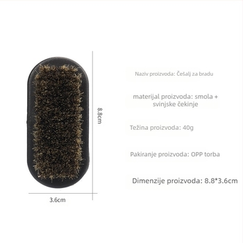 Četka za bradu, prijenosna s plastičnom drškom, 1 kom., materijal: štetina – smola + štetine, duljina štetina 3 cm