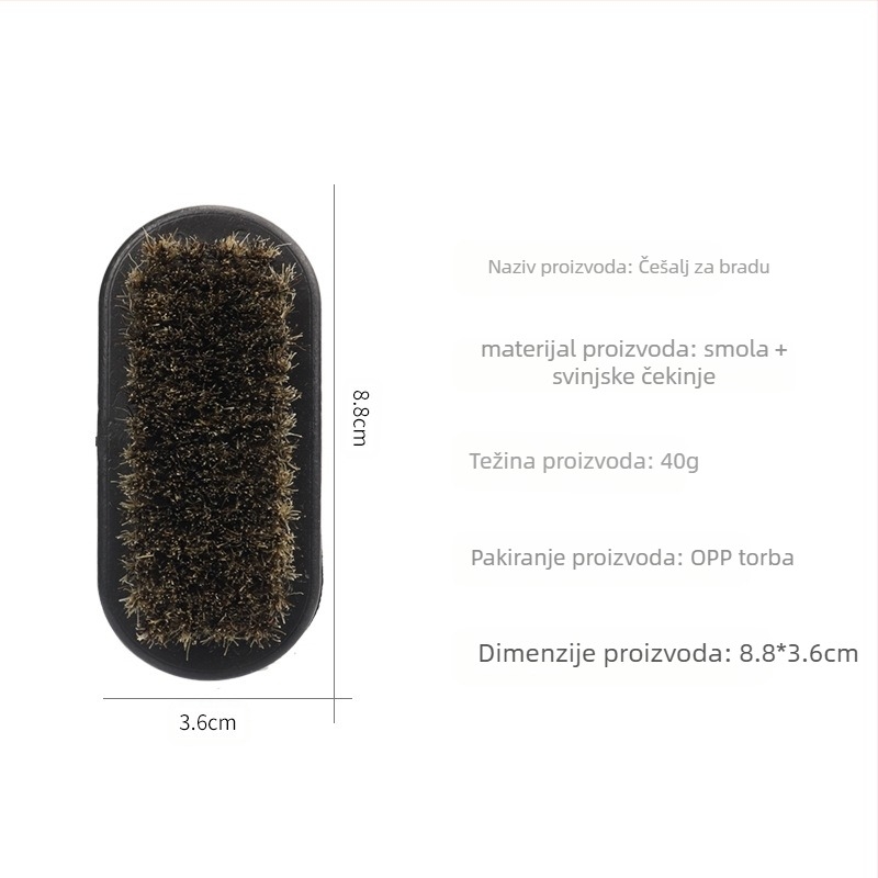 Četka za bradu, prijenosna s plastičnom drškom, 1 kom., materijal: štetina – smola + štetine, duljina štetina 3 cm