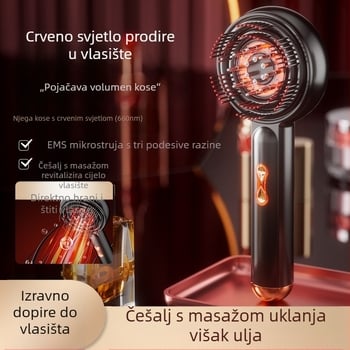 EMS mikrostrujni električni masažni češalj s mediciranim eteričnim uljem i crvenim svjetlom za vlasište – višenamjenski uređaj za njegu kose