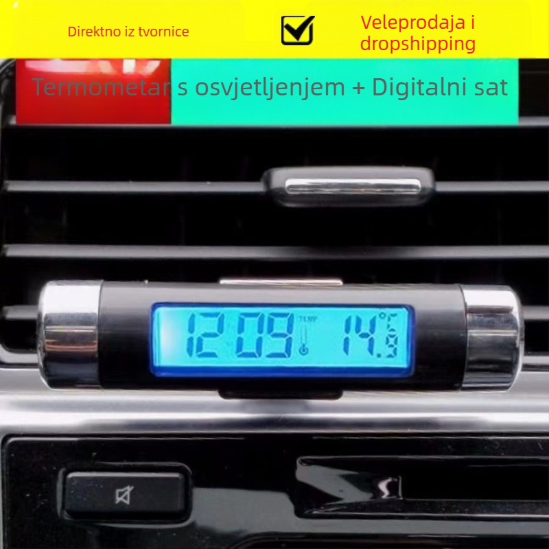 Elektronički mjerač temperature i vlage za auto s osvijetljenim LCD zaslonom i podesivim kutem