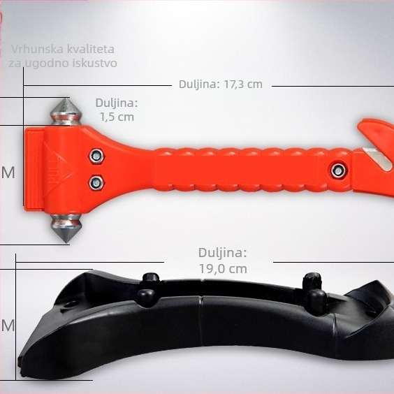 Automobilski čekić za spašavanje 2-u-1, čvrsti čekić, alat za izlaz iz autobusa, automobil sigurnosni čekić (Značka: Zhuo Cheng; Materijal: ABS i nehrđajući čelik; Prilagodba: Dostupno; Težina: 0,17 kg)