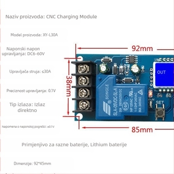 XY-L30A Modul za upravljanje napajanjem baterije s digitalnom zaštitom od prepunjenja, 6-60V