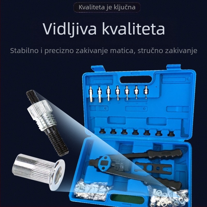 Set od 110 komada: Ručni alat za zakovice i set navojnih zakovica M3–M8