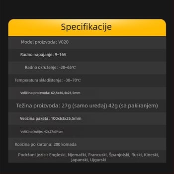 OBD2 alat za dijagnostiku motora, model V020, 9–16 V, -20° do 65°C, univerzalna kompatibilnost