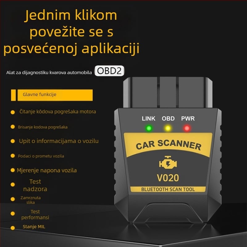 OBD2 alat za dijagnostiku motora, model V020, 9–16 V, -20° do 65°C, univerzalna kompatibilnost