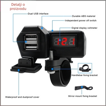 ONEGOL GG-1072 Moto punjač za telefon, 3.4A dvostruki USB, upaljač 10-24V, prikaz napona, univerzalna kompatibilnost