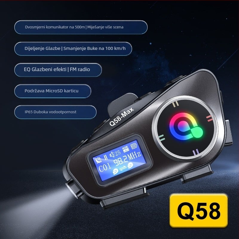 Q58MAX kaciga Bluetooth interkom s FM radiom i TF kartom, domet 20 m, Bluetooth 5.3, stereo dvostruki zvuk, 22 h baterije