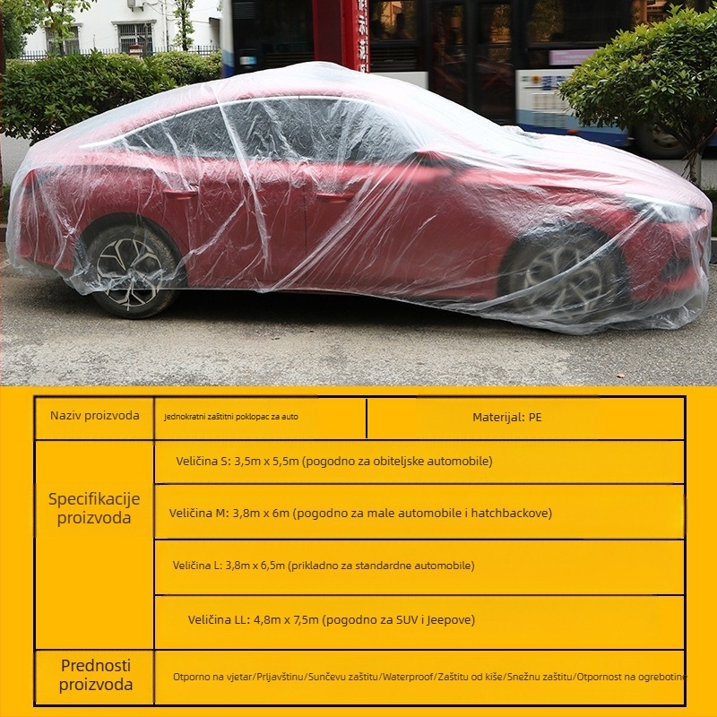 Ahmagni PE prozirna jednokratna zaštitna navlaka za automobil, univerzalna prilagodba
