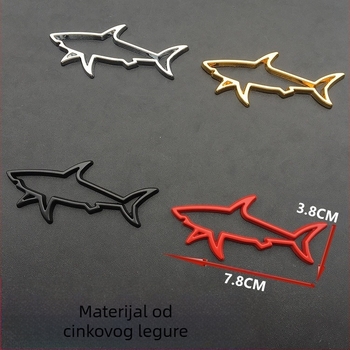 Metalna naljepnica za karoseriju automobila, stil ajkula, 3D dizajn (Marka: Dazzling; Materijal: Metal; Stil: Ajkula; Tip: Naljepnica za karoseriju; Montaža: Ljepilo)