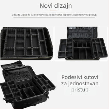 Prijenosna kozmetička torba velikog kapaciteta za profesionalne make-up umjetnike, višestruko skladište za šminku, alate za nokte i tetovaže uz zatvarač, PU materijal, težina 2 kg, proširivi sloj