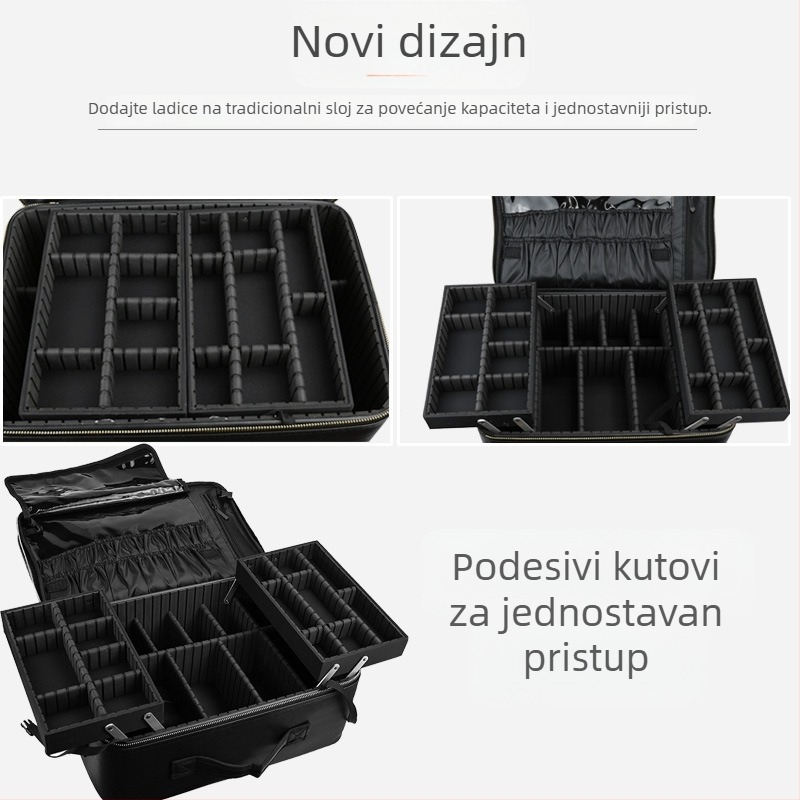 Prijenosna kozmetička torba velikog kapaciteta za profesionalne make-up umjetnike, višestruko skladište za šminku, alate za nokte i tetovaže uz zatvarač, PU materijal, težina 2 kg, proširivi sloj