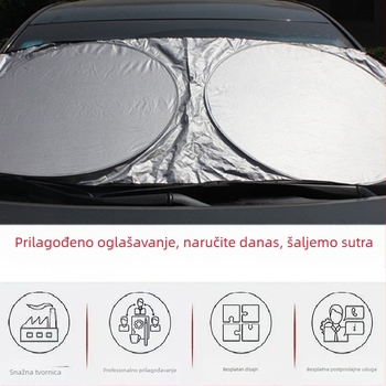 Sjenilo za prednje staklo autom, srebrno premazano, dvostruki prstenovi, zavjesa za sunce, univerzalno pokrivanje automobila