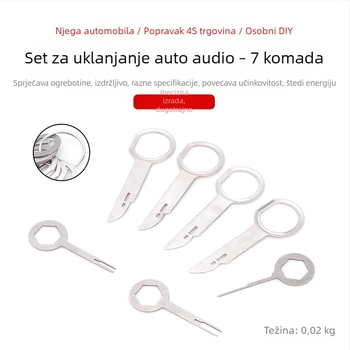 7-dijelni set alata za demontažu automobilske audio jedinice, metalni, za ploču s instrumentima