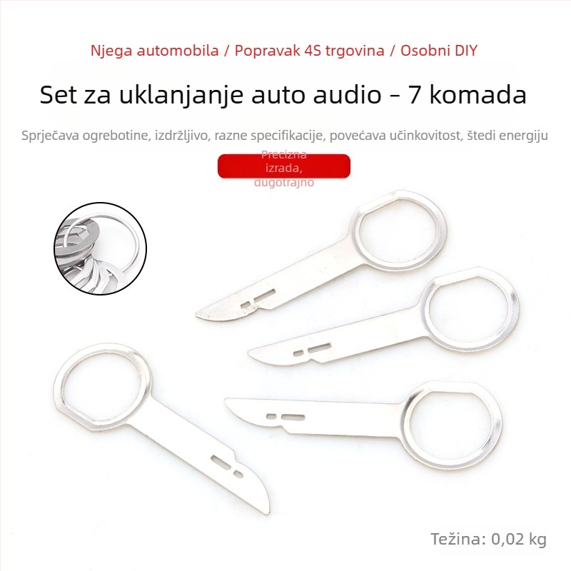7-dijelni set alata za demontažu automobilske audio jedinice, metalni, za ploču s instrumentima