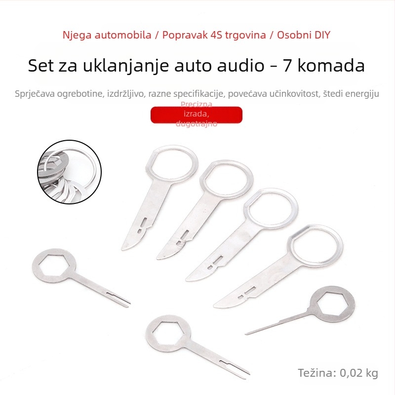 7-dijelni set alata za demontažu automobilske audio jedinice, metalni, za ploču s instrumentima