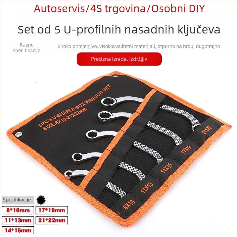 Višenamjenski dvostruko glavčasti ključ u obliku cvijeta, C- i U-oblik, krom-vanadijska čelika, 12-ugla šesterokutni ključ