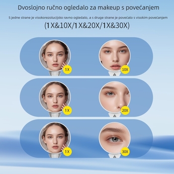 Ručno dvostrano ogледalo za šminku, povećala 10x/20x/30x/40x, sklopivo