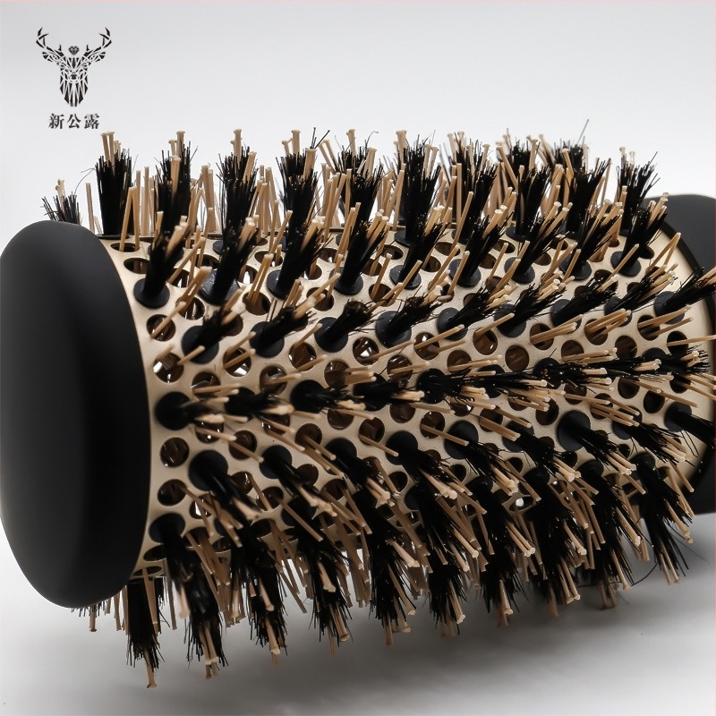 New Public Dew Četka za kosu s dlakama divlje svinje za kovrčanje, protuklizna drška, cilindrična nylon-aluminijska cijev, 15–20 cm