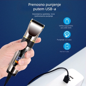 Električni uređaj za šišanje kose s keramičkom oštricom, periva glava, LCD zaslon, model 690A, radno vrijeme 1–3 sata