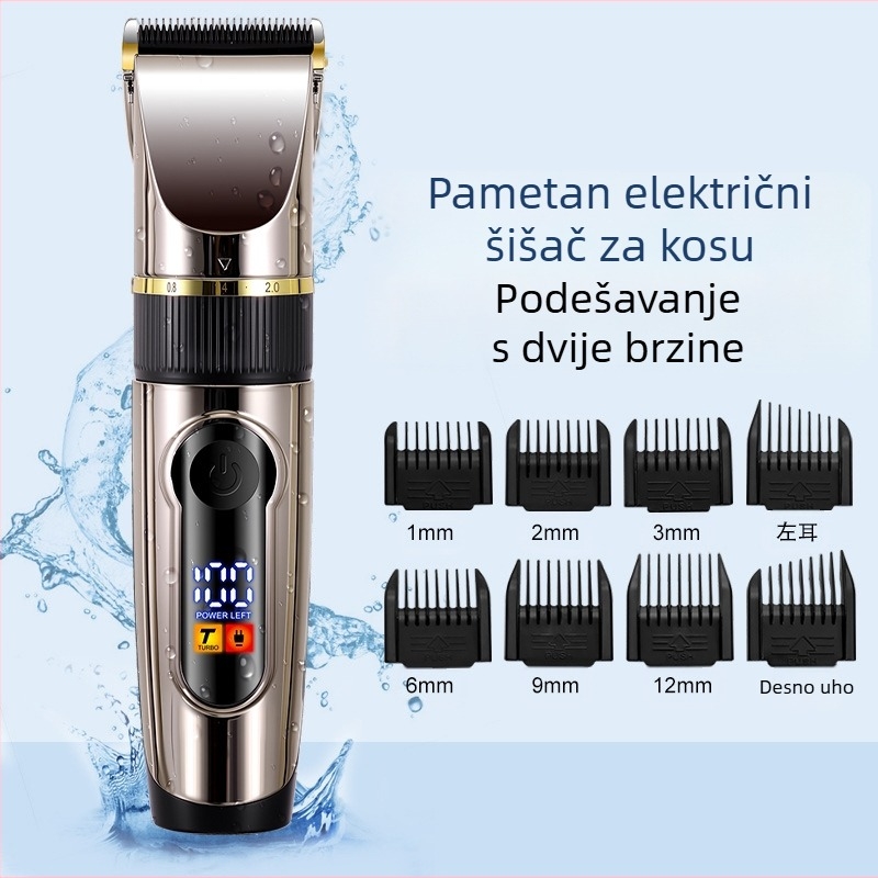 Električni uređaj za šišanje kose s keramičkom oštricom, periva glava, LCD zaslon, model 690A, radno vrijeme 1–3 sata