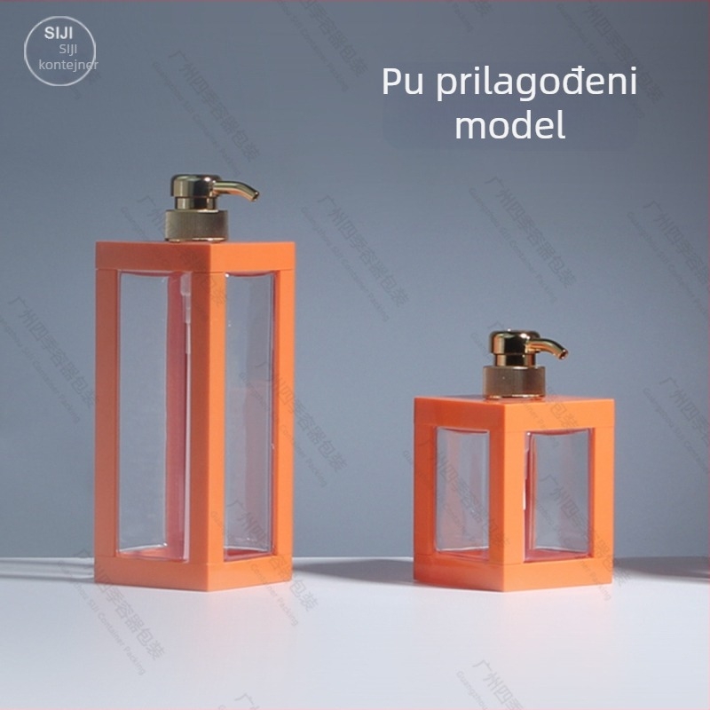PET bočica za šampon, četvrtastog oblika, pumpa, injekcijsko oblikovanje, sitotisk završna obrada.
