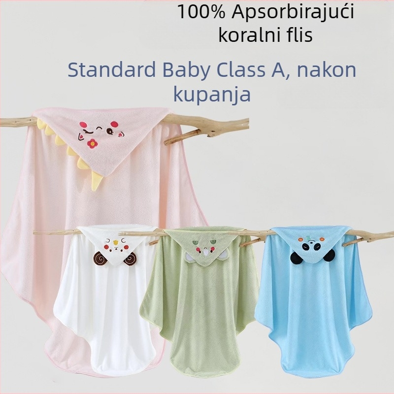 Dječji pokrivač s kapuljom od koralnog baršuna – mekana, upijajuća, zimska za djecu (materijal: koralni baršun; glavni materijal: 90% poliestera; težina: 360 g; sezona: zima; pogodno za djecu)