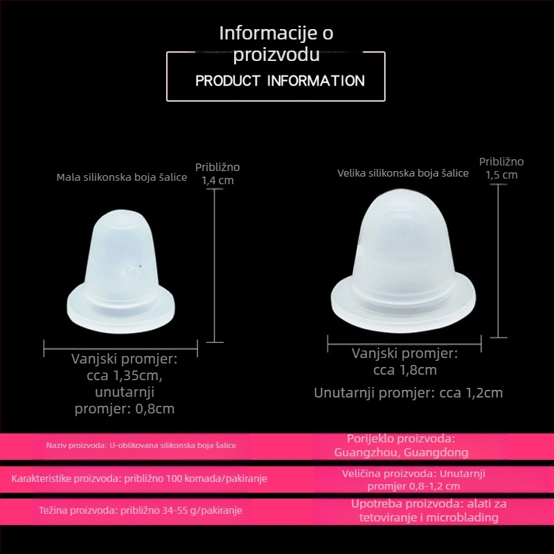 Silikonska U-oblik tetovažni čašica, mekana i sigurna za igle, 100 komada
