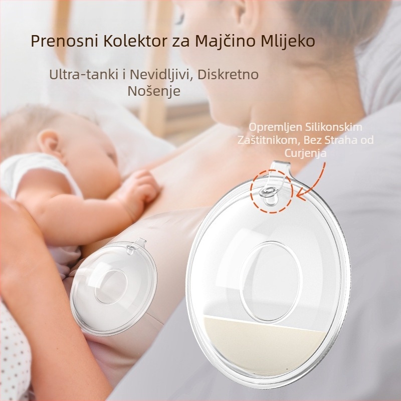 Bezruke silikonski kolektor za dojilje — nosivi, protiv prelijevanja, prijenosni; materijal: silikon + PP; perivi