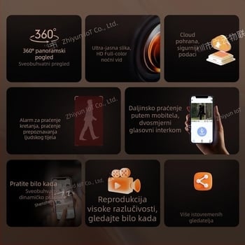 Minion stalak (crna verzija), 360° panoramska kamera za nadzor, HD noćni prikaz, daljinsko gledanje putem mobitela, unutarnja kućna upotreba