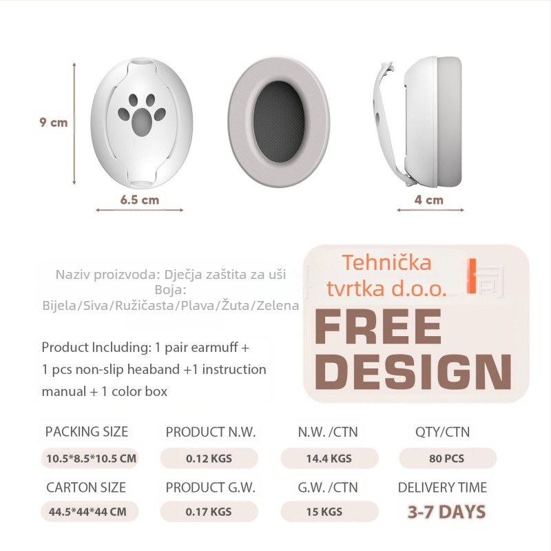 Dječje ušne zaštitne štitnike s dizajnom na glavu, ABS kućište, NRR 25 dB, SNR 27 dB