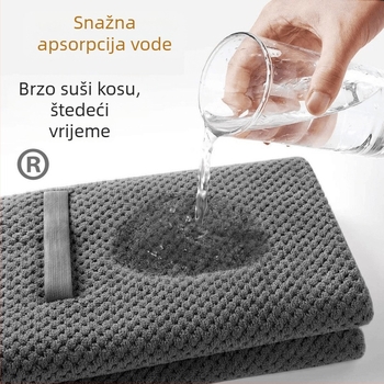Kapa za sušenje kose – duga, brzo suši, upija, koralni baršun (Materijal: koralni baršun; Vlakna: 60s; Proizvodni proces: izrezani baršun; Težina: 170–199 g)
