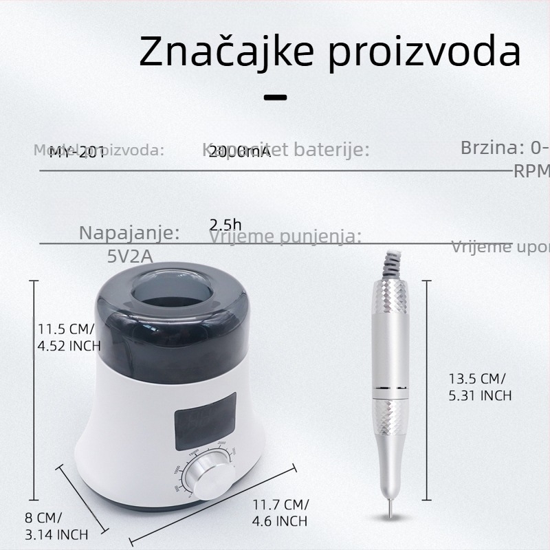 Prijenosni punjivi stroj za manikuru, piljenje i uklanjanje noktiju, visoke snage