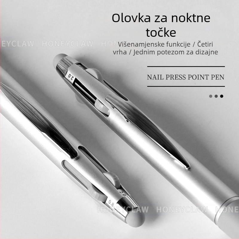 Pen za nokte s točkicama, 5 u 1, s pritisknim mehanizmom, višestruke glave za crtanje točaka, plastično kućište