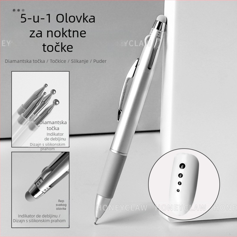 Pen za nokte s točkicama, 5 u 1, s pritisknim mehanizmom, višestruke glave za crtanje točaka, plastično kućište