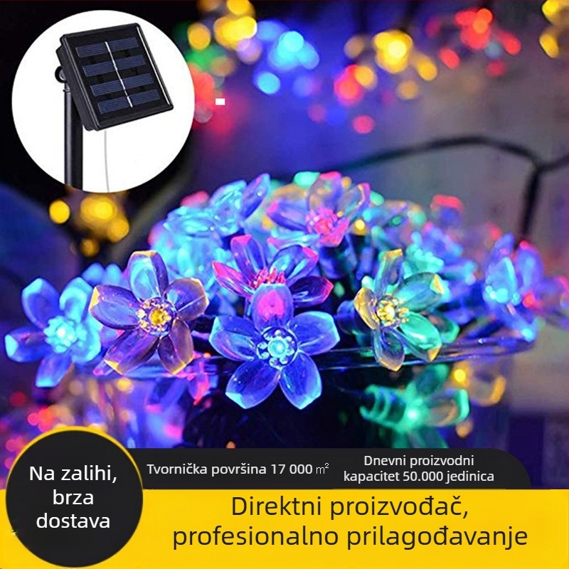 Solarni LED niz s cvjetovima trešnje, 50 LED, 8 funkcija, ukras za vrt