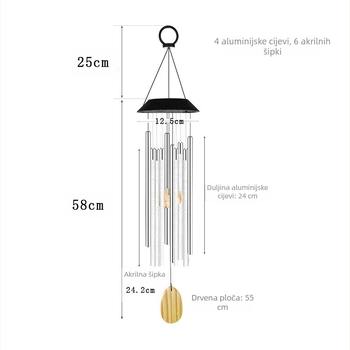 Vanjska solarna LED zvončić za vjetar s rotirajućim gradijentnim učinkom, model DC-8256, 0.5W, 1.2V, 6–12 sati rada