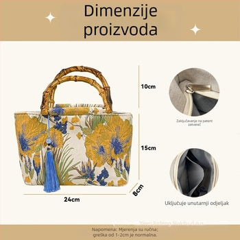 Kanvas Tote torba, književno-kineski stil, horizontalni kvadratni oblik, zatvarač, skriveni džep sa zatvaračem