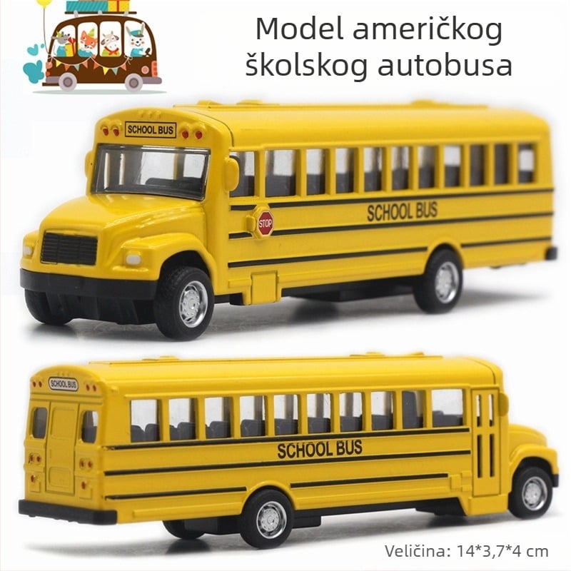 Aluminijski pull-back model školskog autobusa, 1:43 skala, Yi Da Xin, višenamjenska igračka autobus