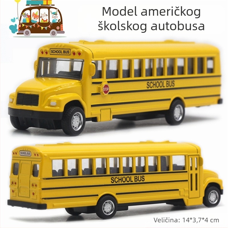 Aluminijski pull-back model školskog autobusa, 1:43 skala, Yi Da Xin, višenamjenska igračka autobus