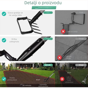 Dvostruko namijenjena motika i grablje za uklanjanje korova – vrtni alat
