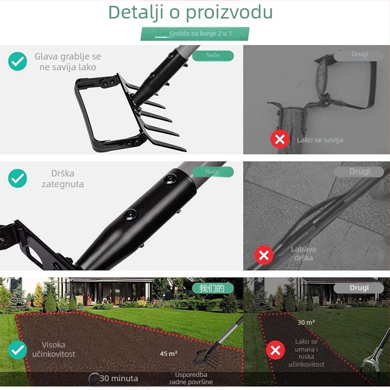 Dvostruko namijenjena motika i grablje za uklanjanje korova – vrtni alat
