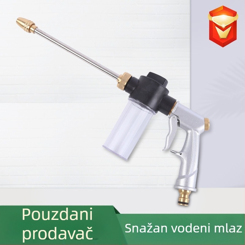 Cjelokupno metalna visokotlačna pištolj za pranje automobila, bakrena glava i ručka od aluminijske legure, domet prskanja 5–10 m, pogodno za tlak kućne vode