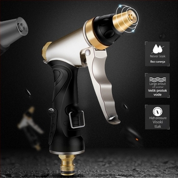 Set visokotlačne vodene pištolje s cijelom bakrenom glavom za pranje automobila, zalijevanje dvorišta i cvijeća — prilagodljive mlaznice, težina 0,386 kg
