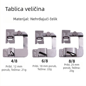 Set od tri presne stopice za šivaću mašinu — hemiranje i završna obrada rubova, veličine 4/8, 6/8, 8/8
