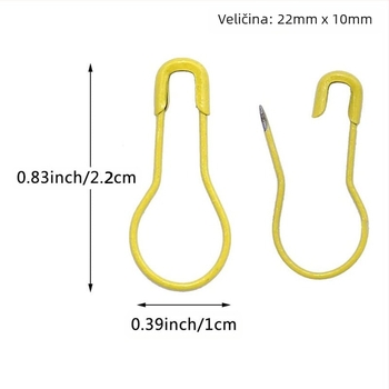 Šarene metalne igle za šivanje, set od 100 komada, 10 boja, dimenzije 22 x 10 mm, igle s etiketama za šivanje